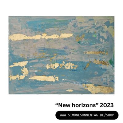 "new horizons" 40x30x1cgoauche, acryl , schlagmetall gold auf leinwand 2023