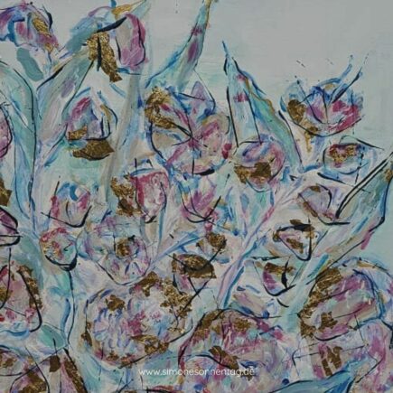 "abundance" – 2023 – acryl, gouache, schlagmetall gold auf leinwand 1,2 x0.9m