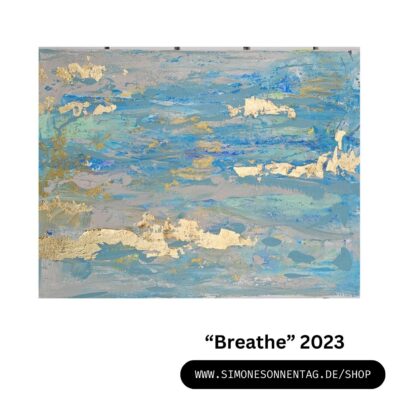"breathe" – 40x30x1cm – gouache, acryl, schlagmetall gold – 2023